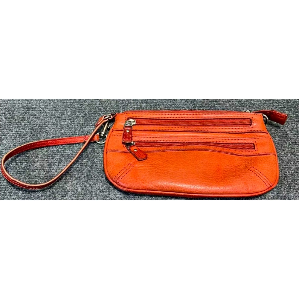 Fossil Wristlet Orange Pebble Leather Zipper Wristlet Handbag Clutch Bag Purse